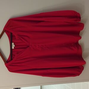 LOFT Red Women's Blouse with Button Detail
